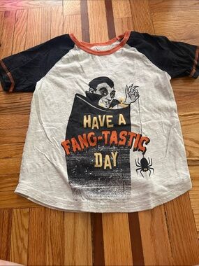 Peek Kids Have a Fang-Tastic Day Raglan Tee - Black, White, Orange size 8